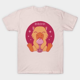 Kawaii Capybara Drinking Bubble Tea T-Shirt